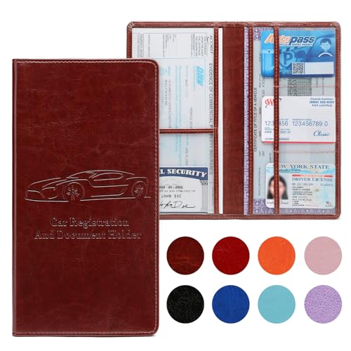 Peisicne Car Registration and Insurance Card Holder for Women Men, Dark Brown Glove Box Paperwork Organizer with Magnetic Buckle for Easy Access and Protect Documents and Various Cards in Vehicle - Image 1