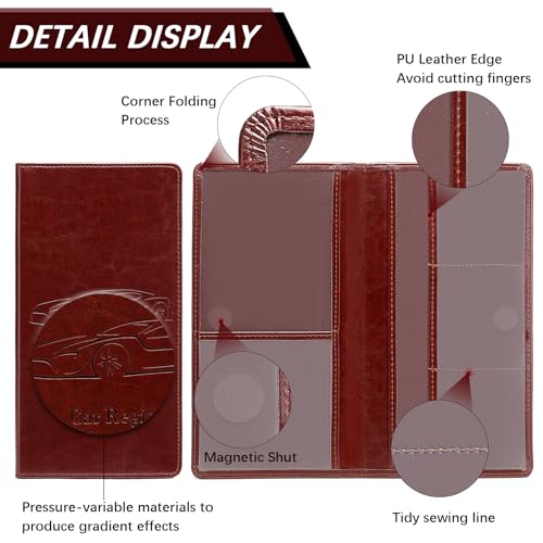 Peisicne Car Registration and Insurance Card Holder for Women Men, Dark Brown Glove Box Paperwork Organizer with Magnetic Buckle for Easy Access and Protect Documents and Various Cards in Vehicle - Image 4