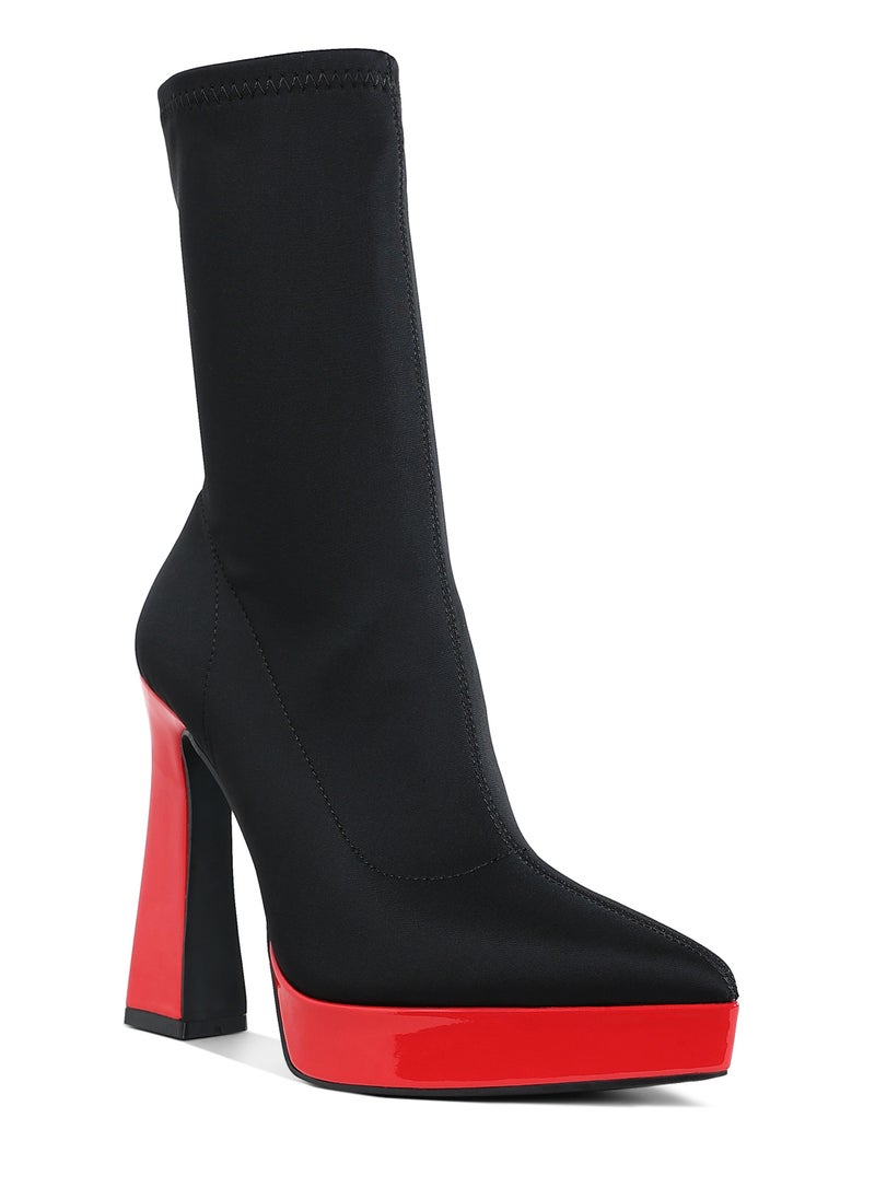 London Rag - Contrasting Platform Detail Sock Boots in Black and Red - Image 1