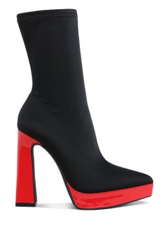 London Rag Contrasting Platform Detail Sock Boots in Black and Red  - Image 1