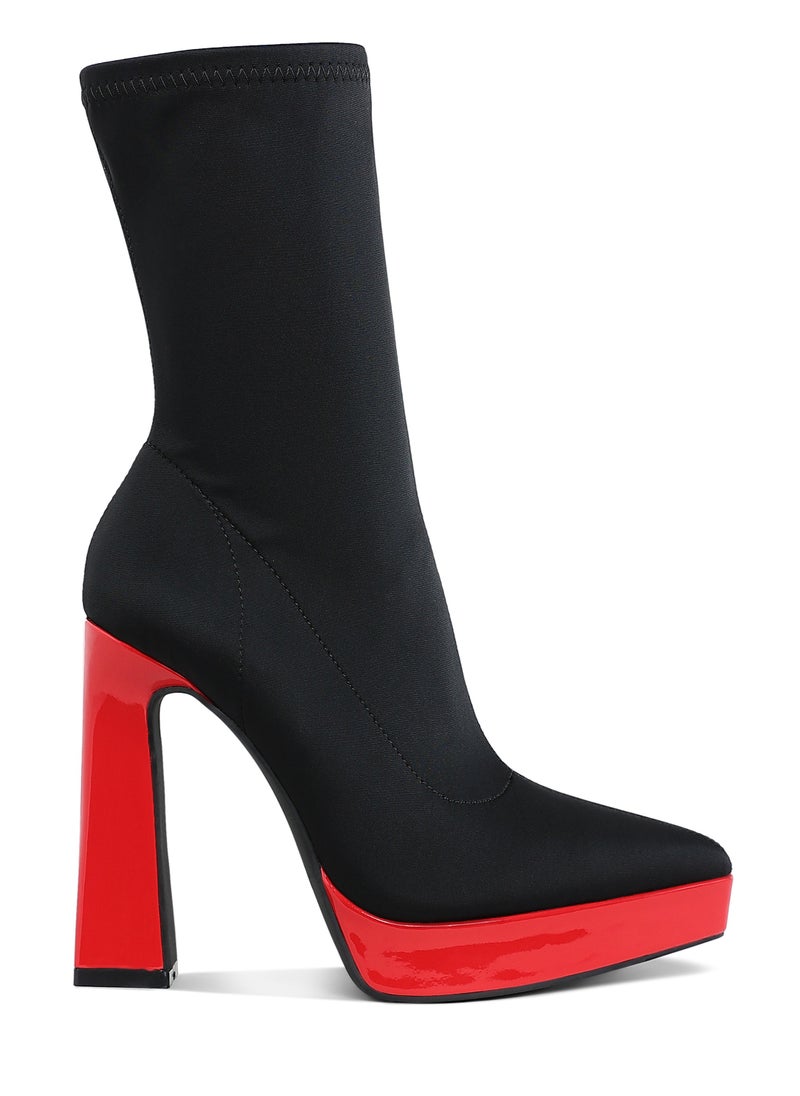 London Rag - Contrasting Platform Detail Sock Boots in Black and Red - Image 1