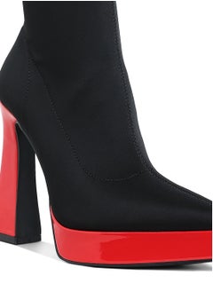 London Rag Contrasting Platform Detail Sock Boots in Black and Red  - Image 5