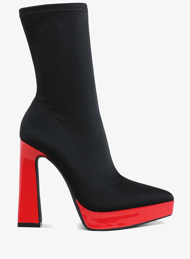 Contrasting Platform Detail Sock Boots in Black and Red