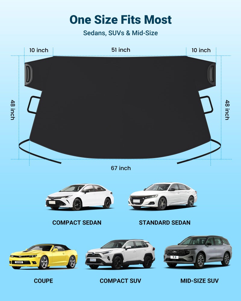 Fluxelle Windshield Cover for Ice and Snow | 600D Upgraded Heavy Duty Oxford Fabric | Car Snow Cover for Most Sedans, SUVs, Trucks | Protection from Snow, Ice, Frost | Winter Car Accessories (67"x48") - Image 3