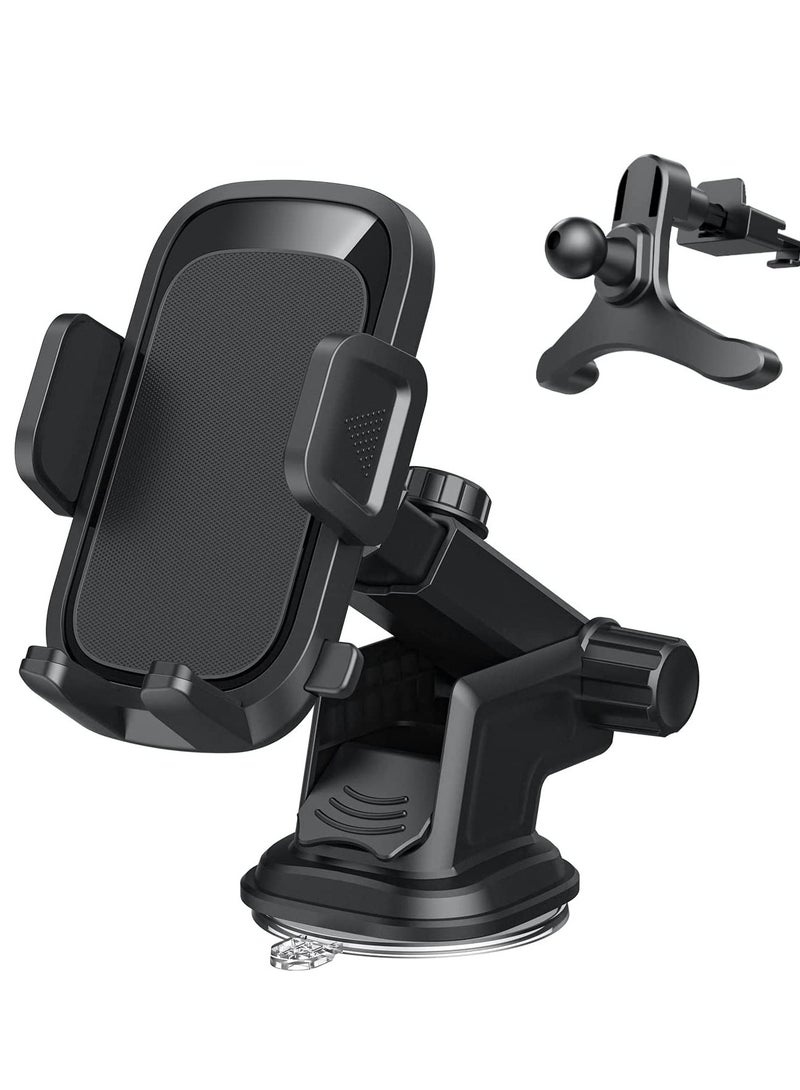 Car Phone Holder, Air Vent Mount, Dashboard Phone Holder Auto Suction Cup for Windshield/Smooth Desktop/Tile Wall, 360° Rotation&Extended Arm, Compatible with iPhone, Samsung, All 4''-7'' - Image 1