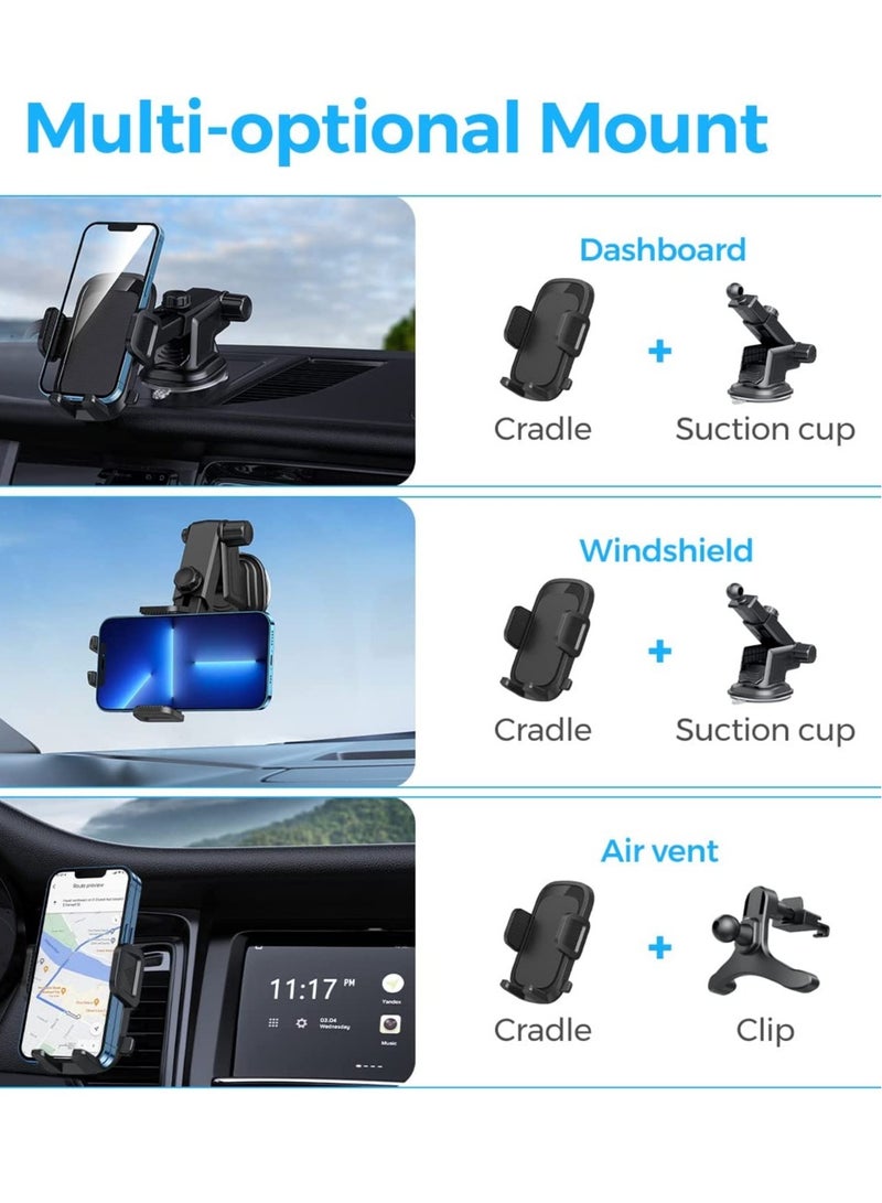 Car Phone Holder, Air Vent Mount, Dashboard Phone Holder Auto Suction Cup for Windshield/Smooth Desktop/Tile Wall, 360° Rotation&Extended Arm, Compatible with iPhone, Samsung, All 4''-7'' - Image 4