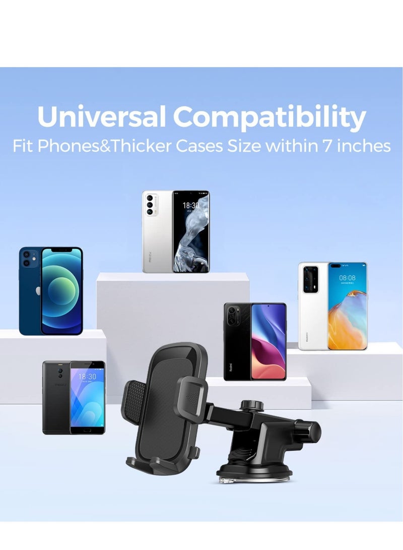 Car Phone Holder, Air Vent Mount, Dashboard Phone Holder Auto Suction Cup for Windshield/Smooth Desktop/Tile Wall, 360° Rotation&Extended Arm, Compatible with iPhone, Samsung, All 4''-7'' - Image 5