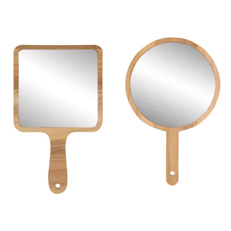 Victor Enterprises Wooden Handheld Beauty Makeup Mirror Set of 2 Round 105 inch Square 1075 Inch Hand Mirror Salon Mirror Dressing Table Mirror Shaving Mirror Travel Mirror - Image 1