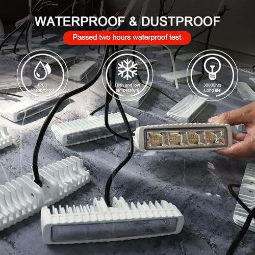 EXZEIT Led Boat Lights with Wiring, 2pc 72W Deck/Dock Marine Lights 4000LMS 150°Flood Light, 6.3inch, 12/24 V Led Light Bar - Image 3