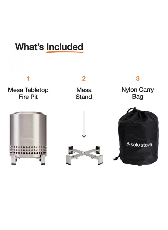 Solo Stove Mesa XL, 7 Inch Tabletop Fire Pit with Stand - Smokeless, Stainless Steel Fire Pit for Camping, Outdoor & Patio- Wood Burning or Pellet Fueled Portable Bonfire, 2.3lbs, Stainless Steel - Image 2