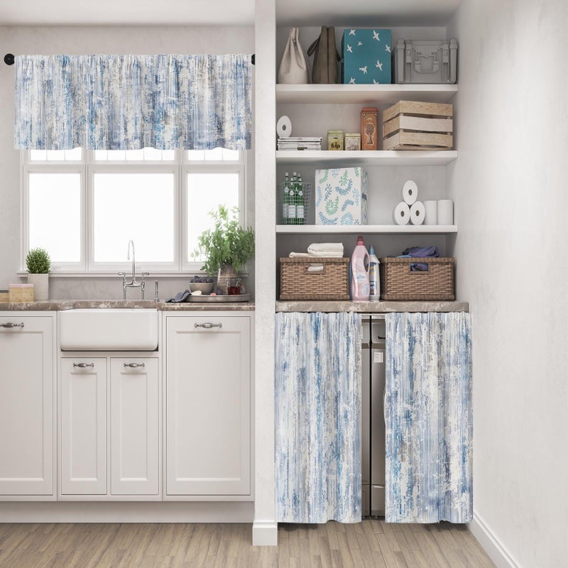 Tayney Blue Kitchen Window Curtains Valance and Tier Set 36 Inch, Abstract Painting Vintage Rod Pocket Short Tier Curtain for Bathroom, Modern Small Cafe Drapes for Kitchen Decor - Image 2