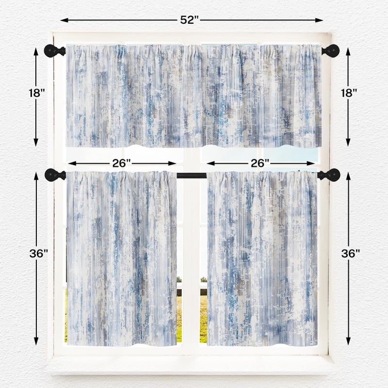 Tayney Blue Kitchen Window Curtains Valance and Tier Set 36 Inch, Abstract Painting Vintage Rod Pocket Short Tier Curtain for Bathroom, Modern Small Cafe Drapes for Kitchen Decor - Image 4