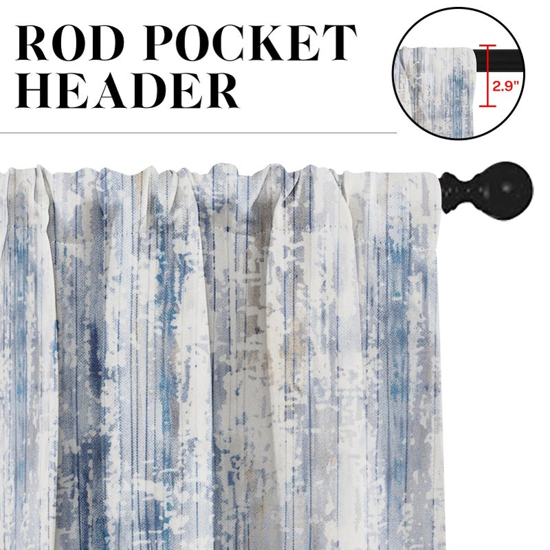 Tayney Blue Kitchen Window Curtains Valance and Tier Set 36 Inch, Abstract Painting Vintage Rod Pocket Short Tier Curtain for Bathroom, Modern Small Cafe Drapes for Kitchen Decor - Image 3
