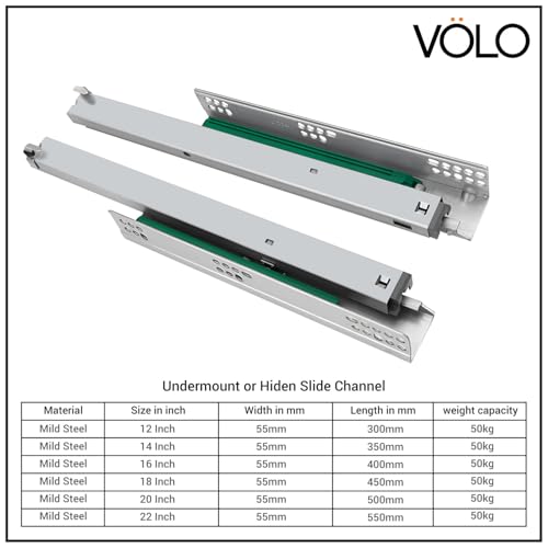 Volo Steel Undermount SlideTandem Runner Bottom Undermount Channel Slide Silent Soft Closing Hydraulic with Locking Device (16 inch / 400mm) - Image 2