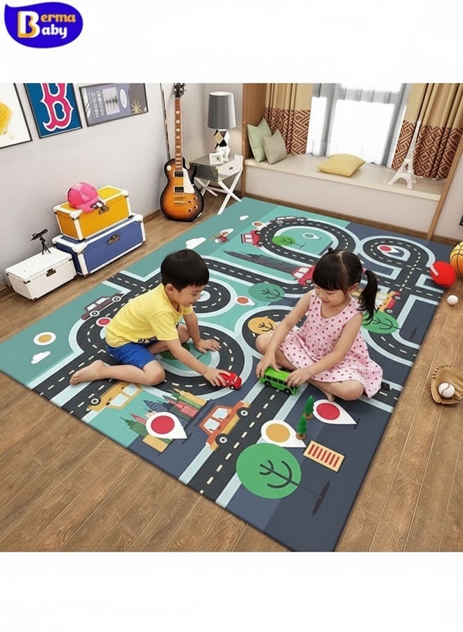 Berma Baby سجادة لعب للأطفال عليها خريطة حركة المرور في المدينة، سجاد لغرفة المعيشة، مسار سيارة، ديكور غرفة النوم، سجادة لعب للأطفال، سجادات أرضية غير قابلة للانزلاق - Image 1