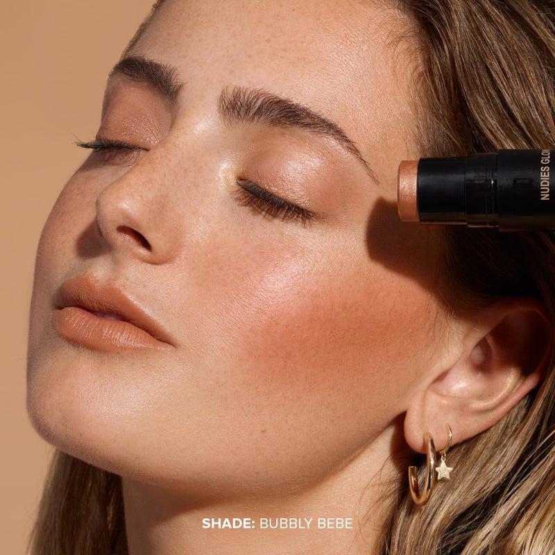 Nudestix Nudies Glow Highlighter Stick â€“ Multi-Use Cream Highlighter for Cheeks, Eyes & Body with Built-In Brush | Dewy, Radiant Finish | Clean, Vegan & Travel-Friendly Makeup (Bubbly Bebe) - Image 2