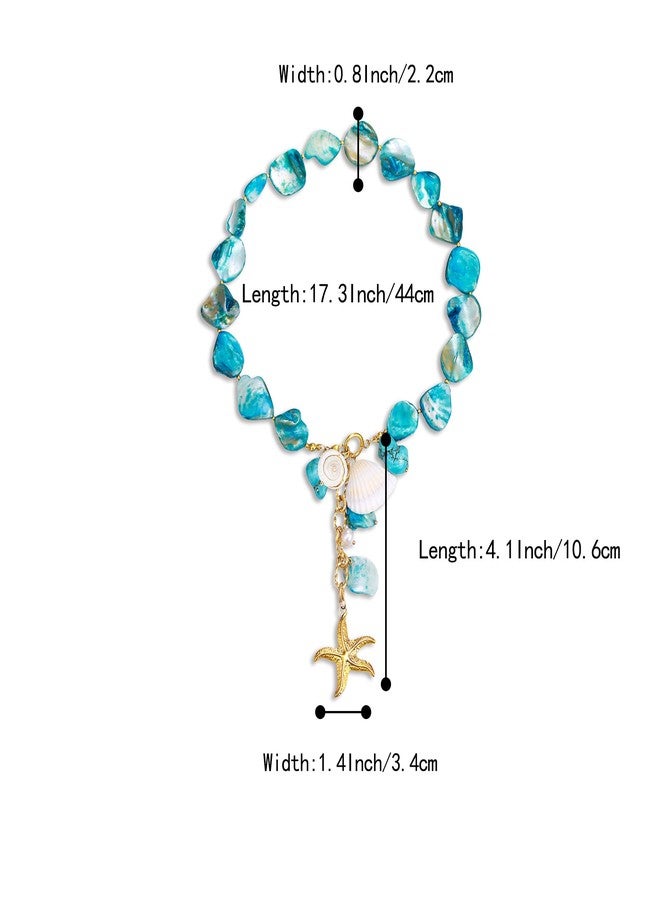BriLove Boho Freshwater Cultured Pearl Shell Starfish Irregular Turquoise Strand Choker Pendant Necklace for Women Beach Summer Trendy Jewelry Blue Gold-Tone - Image 5