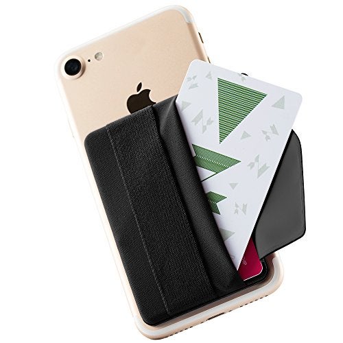 Sinjimoru Phone Grip Card Holder with Flap, Credit Card Holder for iPhone and Android, Stick-On Wallet, Phone Holder, Finger Strap for Smartphones. Sinji Pouch B-Flap, [Black] - Image 1