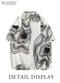 roaiss Men's Casual Loose Fitting Printed Shirt Fashion Versatile Short Sleeve Button Open Close Top Classic Lapel Beach Vacation Cardigan  - Image 3