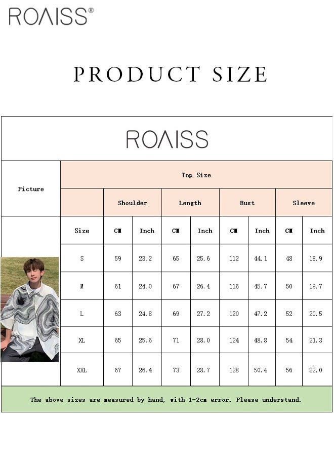 roaiss - Men's Casual Loose Fitting Printed Shirt Fashion Versatile Short Sleeve Button Open Close Top Classic Lapel Beach Vacation Cardigan - Image 1