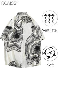 roaiss Men's Casual Loose Fitting Printed Shirt Fashion Versatile Short Sleeve Button Open Close Top Classic Lapel Beach Vacation Cardigan  - Image 5