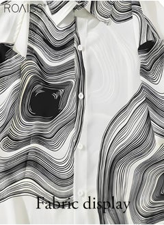 roaiss Men's Casual Loose Fitting Printed Shirt Fashion Versatile Short Sleeve Button Open Close Top Classic Lapel Beach Vacation Cardigan  - Image 4