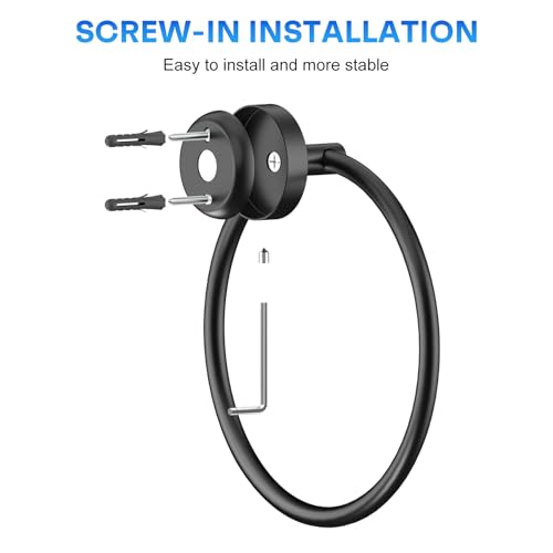 EZKEY Hand Towel Holder Screw-in Matte Black Towel Ring for Bathroom Wall Stainless Steel Round Towel Hanger for Bathroom Hardware Accessories - Image 4