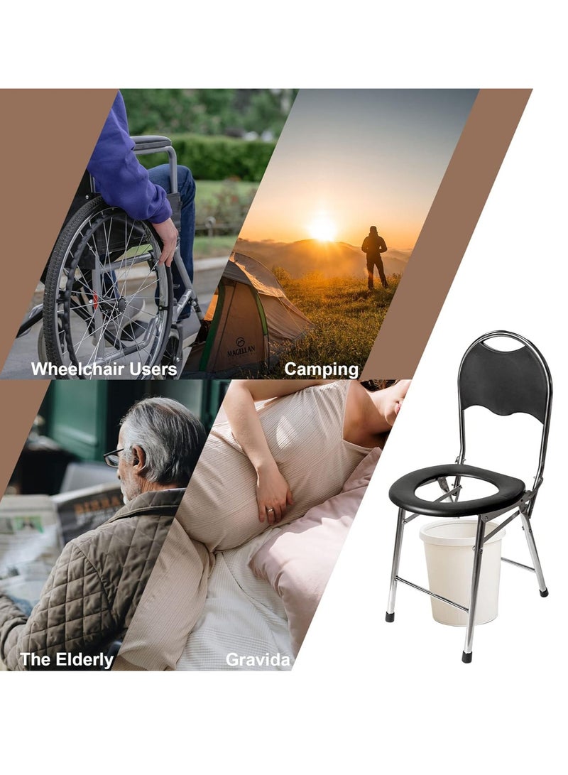 CHU DAI Portable Toilet Commode Chair, Portable Camping Toilet for Adults, Bedside Commodes, Stainless Steel Porta Potty with Backrest for Adults Suitable for Trips - Image 2