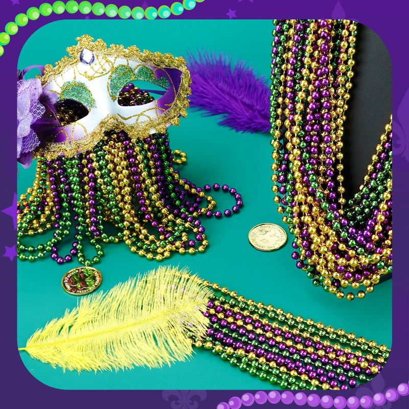 ZZYFGH 12PCS Mardi Gras Beads, Gold Green Purple Mardi Gras Metallic Beads Costumes Necklaces Bulk, 33" Mardi Gras Necklace, Festival Parade Throw Accessories for Wedding Birthday Celebrations Decorations - Image 4