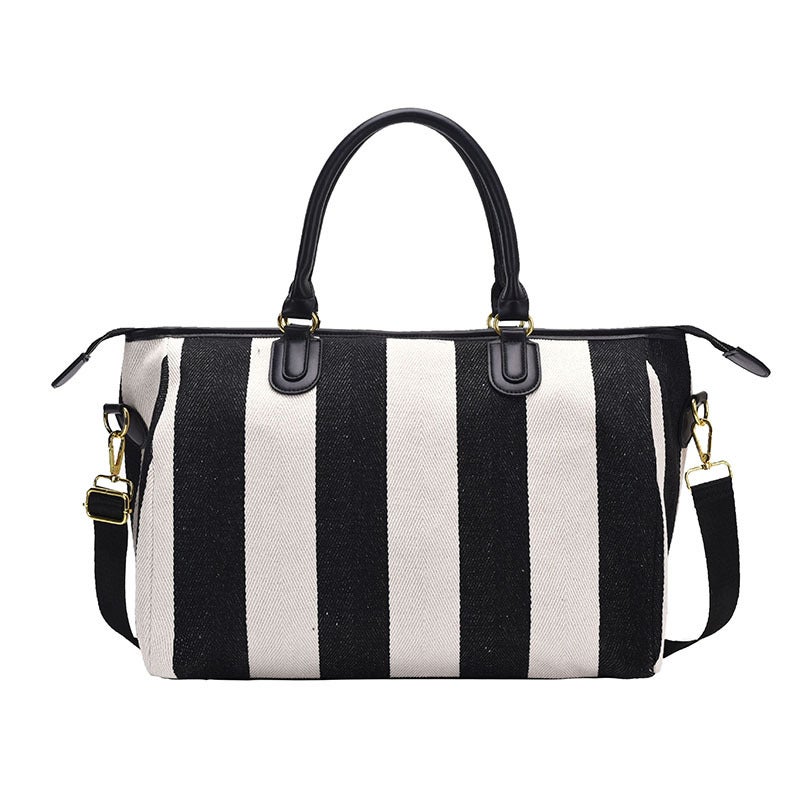 Large Capacity Retro Striped Casual Tote Bag Women'S 2025 Spring New Fashionable All-Match Shoulder Travel Bag Trendy - Image 1