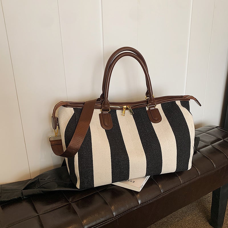 Large Capacity Retro Striped Casual Tote Bag Women'S 2025 Spring New Fashionable All-Match Shoulder Travel Bag Trendy - Image 2
