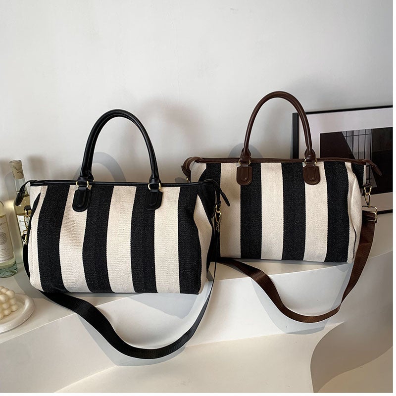 Large Capacity Retro Striped Casual Tote Bag Women'S 2025 Spring New Fashionable All-Match Shoulder Travel Bag Trendy - Image 4