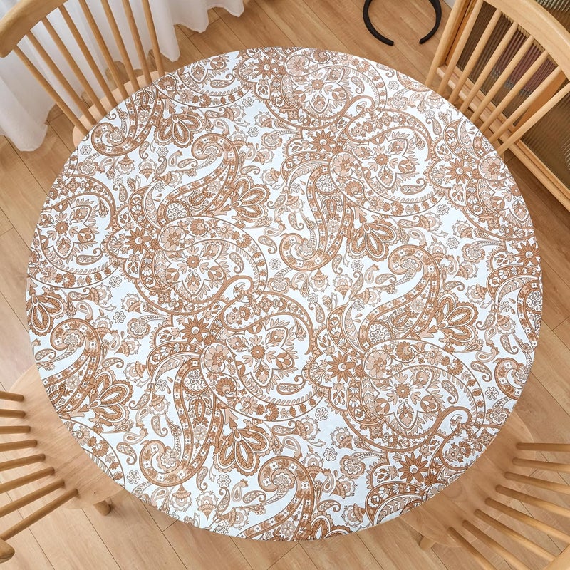 LIBERECOO Luxury Paisley Round Vinyl Tablecloth with Flannel Backing - Waterproof, Oilproof, Wipeable Dining Table Cover for Indoor/Outdoor Use - Image 1