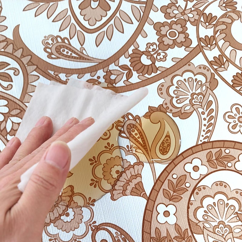 LIBERECOO Luxury Paisley Round Vinyl Tablecloth with Flannel Backing - Waterproof, Oilproof, Wipeable Dining Table Cover for Indoor/Outdoor Use - Image 4