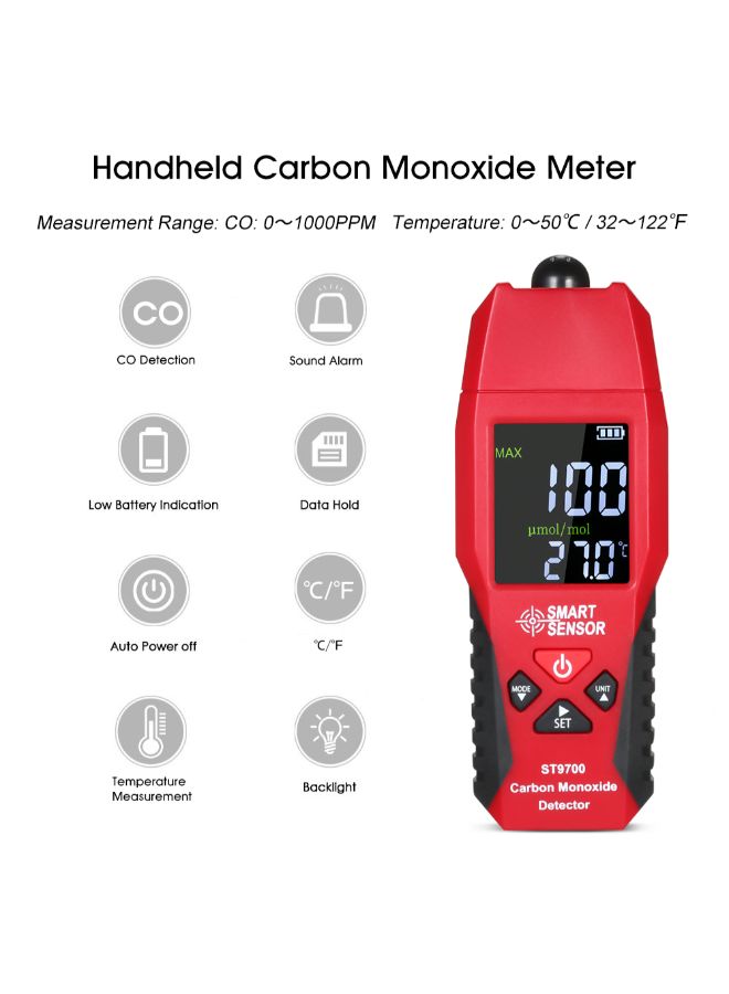 NIBEMINENT Handheld LCD Display Carbon Monoxide Meter Red/Black 19.50 x 7.70 3.50cm - Image 3