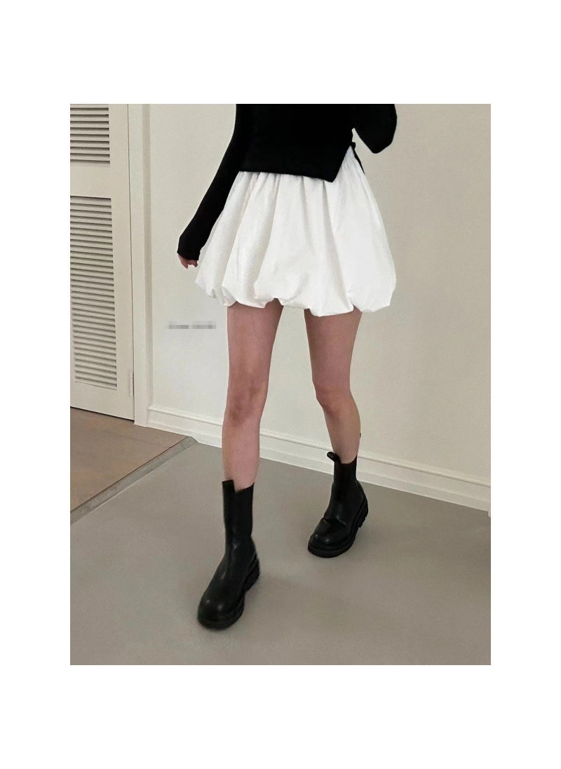 Generic - White Cloud Flower Waist Elastic Slimming Casual Skirt For Women New Summer Style A- line Solid Color Versatile Comfortable White - Image 1