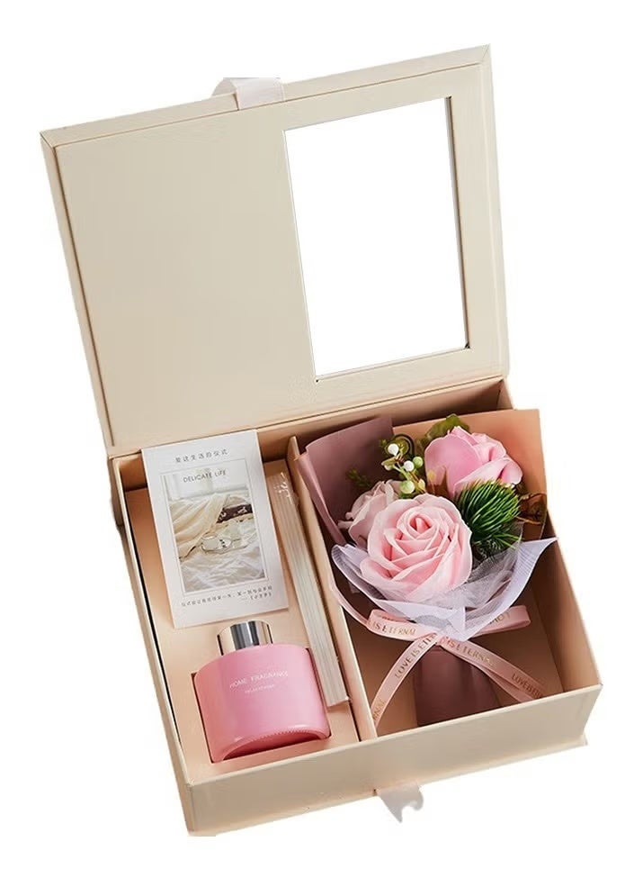 مايل ميلو صندوق هدايا معطر جو مع أعواد بخور وباقة زهور صناعية، هدايا برائحة الورد الوردي لها، مجموعة هدايا عيد ميلاد وعيد الأم للنساء - Image 1