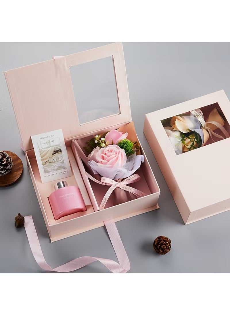 مايل ميلو صندوق هدايا معطر جو مع أعواد بخور وباقة زهور صناعية، هدايا برائحة الورد الوردي لها، مجموعة هدايا عيد ميلاد وعيد الأم للنساء - Image 3