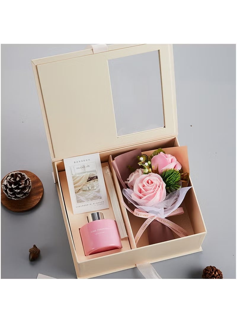 مايل ميلو صندوق هدايا معطر جو مع أعواد بخور وباقة زهور صناعية، هدايا برائحة الورد الوردي لها، مجموعة هدايا عيد ميلاد وعيد الأم للنساء - Image 2