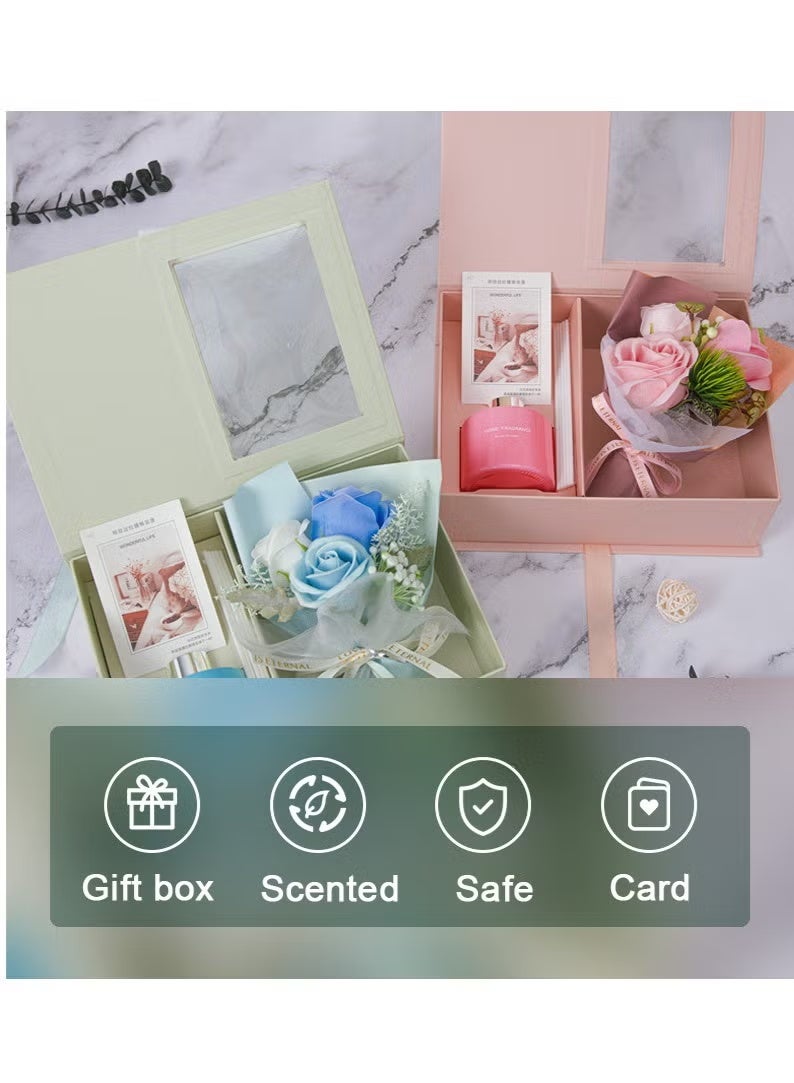 مايل ميلو صندوق هدايا معطر جو مع أعواد بخور وباقة زهور صناعية، هدايا برائحة الورد الوردي لها، مجموعة هدايا عيد ميلاد وعيد الأم للنساء - Image 4