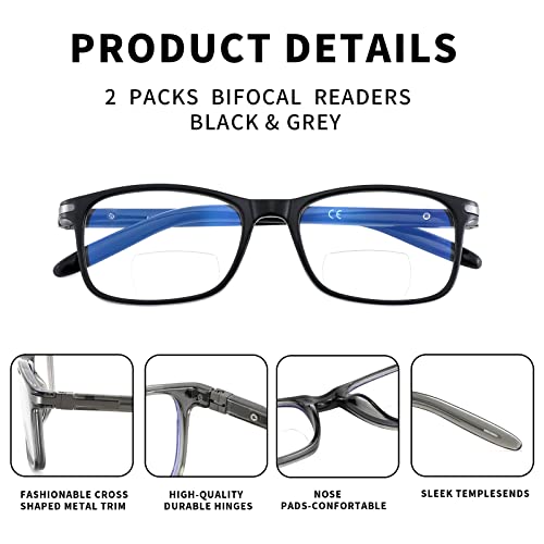 LKEYE Bifocal Reading Glasses Men Women Blue Light Blocking Computer Readers Wide Frame Progressive Eyeglasses Clear Top Fashion Designer Cheaters Transition Stylish Eyewear LK6021 125 - Image 3