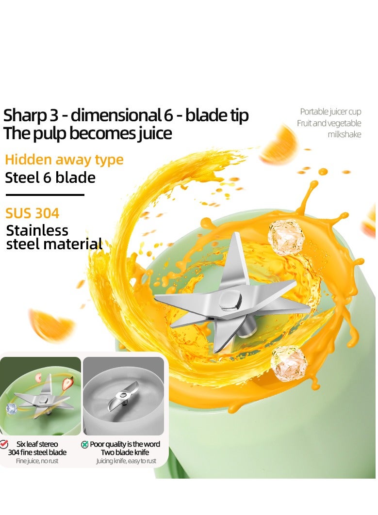 Portable Juicer Cup, Electric USB Rechargeable 350ml Blender Cup with 6 Sharp Blades, Personal Mixer Cup Juicer Bottle with Straw, for Travel Picnic Office Gym (K1 White 350ml) - Image 2