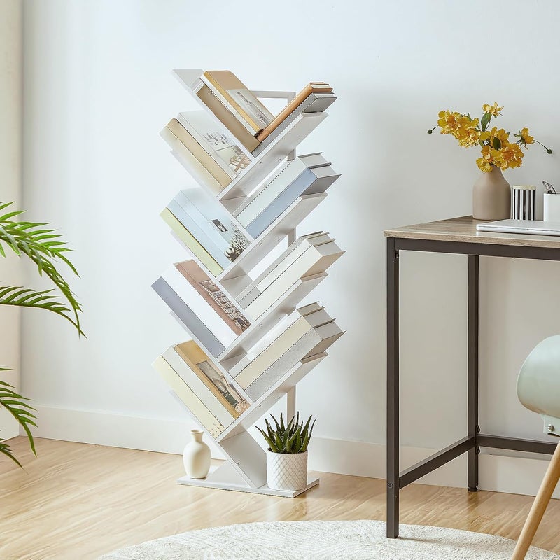 HOOBRO Tree Bookshelf, 9-Tier Bookcase Wooden Shelves, Floor Standing Storage Rack, for Display of CDs, Books in Living Room, Home Office, Wood Storage Rack for Bedroom, White EWT08SJ01G1 - Image 2