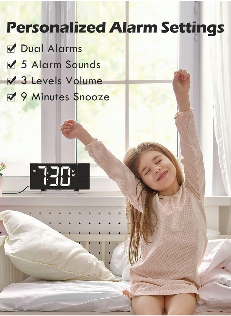 Generic - Projection Alarm Clock with FM Radio, Dual Alarms, 30 Preset Stations, Sleep Timer, 5 Alarm Sounds, Dimmer and Snooze Function, HD LED Curved Screen, Digital Clock for Bedroom - Image 1