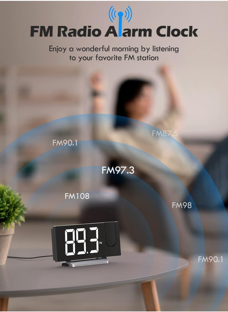 Generic Projection Alarm Clock with FM Radio, Dual Alarms, 30 Preset Stations, Sleep Timer, 5 Alarm Sounds, Dimmer and Snooze Function, HD LED Curved Screen, Digital Clock for Bedroom  - Image 4