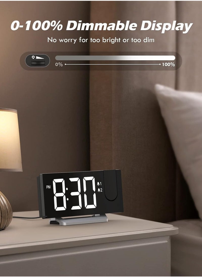 Generic Projection Alarm Clock with FM Radio, Dual Alarms, 30 Preset Stations, Sleep Timer, 5 Alarm Sounds, Dimmer and Snooze Function, HD LED Curved Screen, Digital Clock for Bedroom  - Image 3