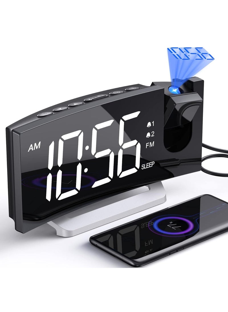 Generic Projection Alarm Clock with FM Radio, Dual Alarms, 30 Preset Stations, Sleep Timer, 5 Alarm Sounds, Dimmer and Snooze Function, HD LED Curved Screen, Digital Clock for Bedroom  - Image 1