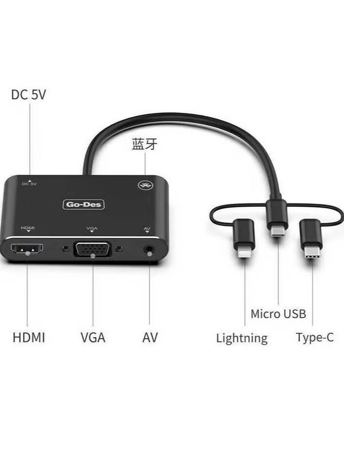 JAJEEK 5-in-1 Mobile HD Screen Player Adapter – USB-C, Lightning, Micro USB to HDTV, VGA, AV, 2K Video Output for Smartphones & Tablets - Image 3