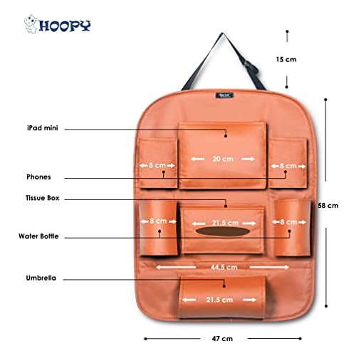 HOOPY PU Leather Auto Car Back Seat Organizer, Multipocket Storage Tablet, Bottle and Tissue Paper Holder_Tan - Image 5