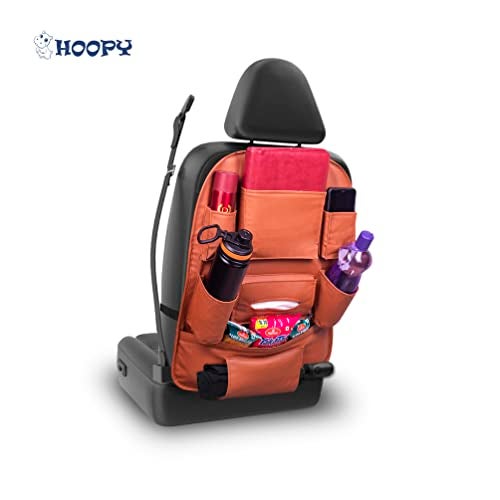 HOOPY PU Leather Auto Car Back Seat Organizer, Multipocket Storage Tablet, Bottle and Tissue Paper Holder_Tan - Image 2